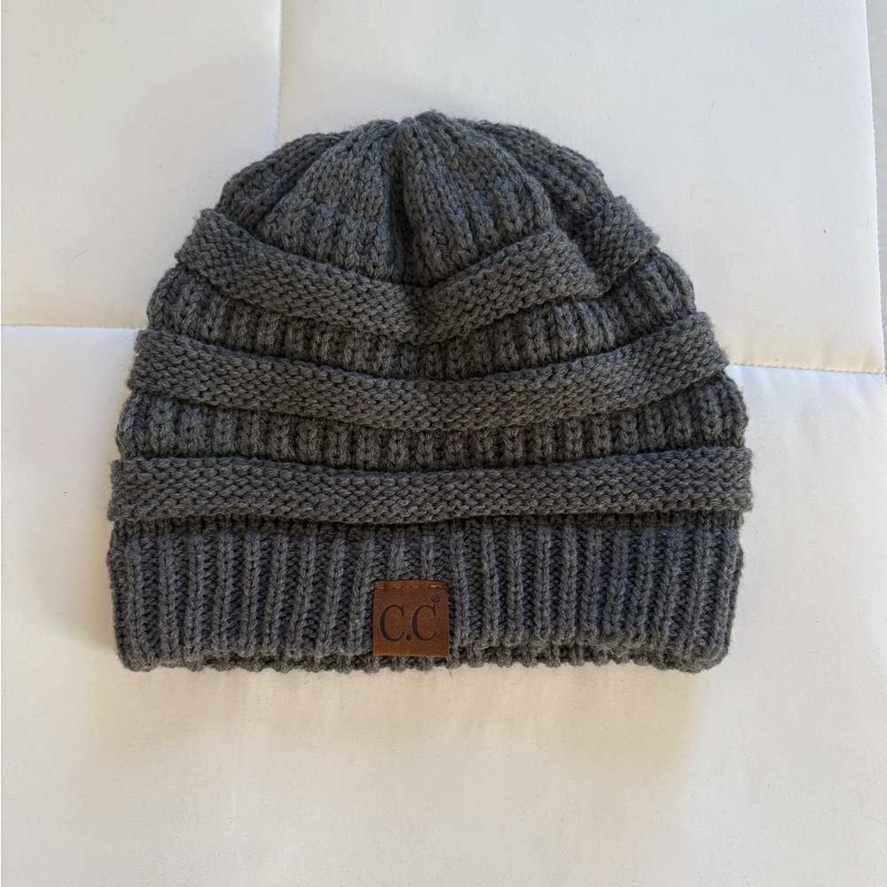 Gray Knit Beanie by C.C